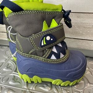 Cat & Jack Bernard Monster Boots - Blue and Lime, infant size 4